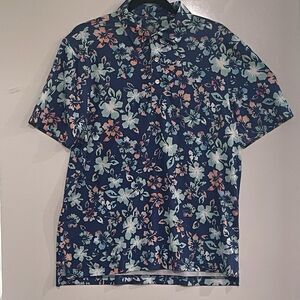 Chubbies Men Floral Hawaiian Button-Up Shirt Blue Sz S Aloha Pineapple Vacation